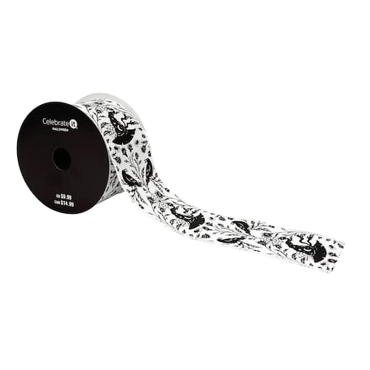 2.5" x 6.6yd. Black & White Witch Hat Wired Faux Linen Ribbon by Celebrate It®